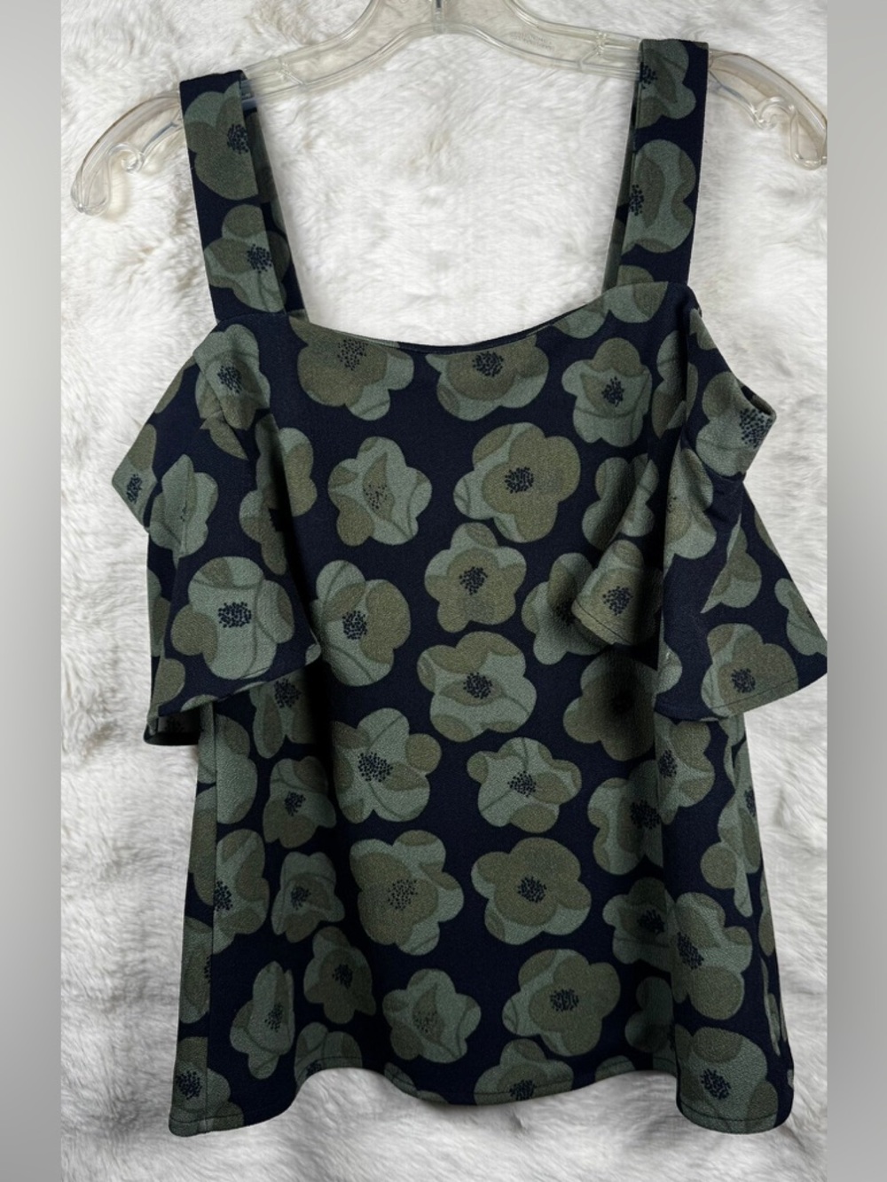 Banana Republic Black Floral Cold-Shoulder Tank with Olive Green Print